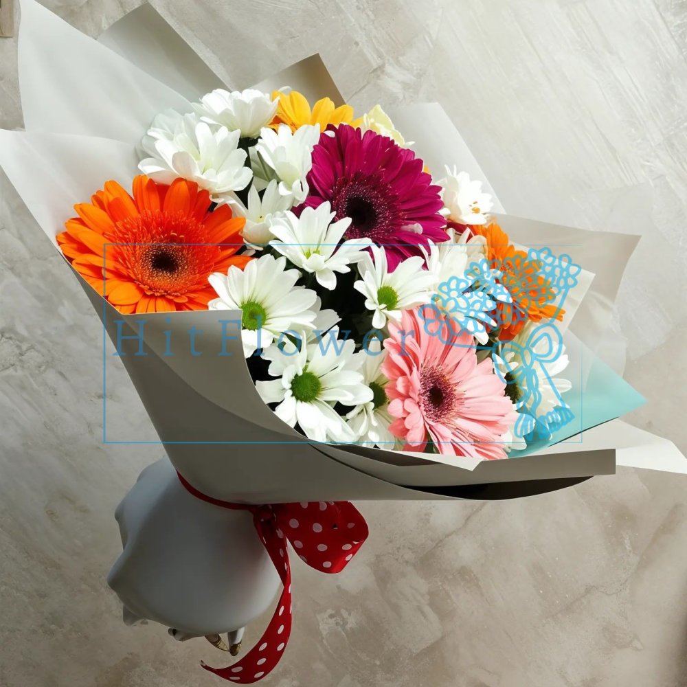 Букет цветов из: Хризантемы и Герберы